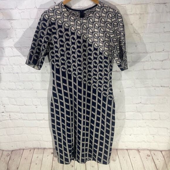 St. John Knit Dress In Chain Swirl Jacquard Pattern - Picture 1 of 8
